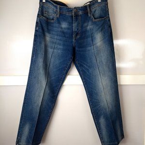 William Rast Straight Jeans 36 x 30 Front Sewn Crease Side Slit Medium Wash